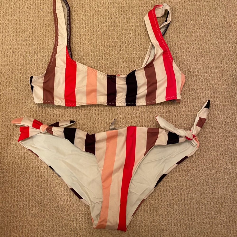 Solid And Stripped Bathing Suit (Lipstick) - image 2
